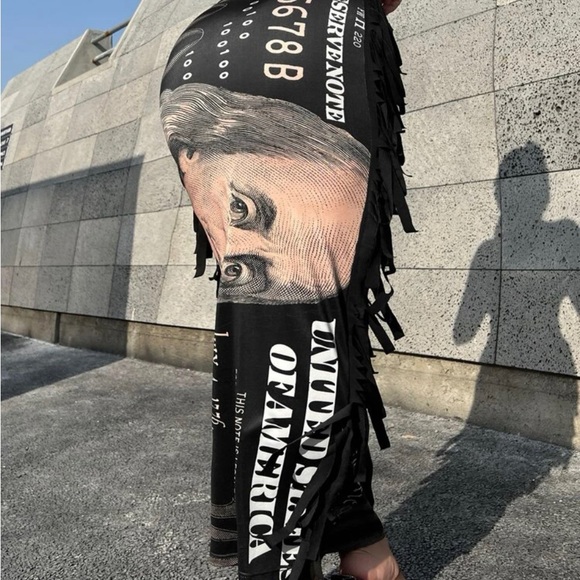 SHEIN SXY dollar print fringe trim maxi skirt - Picture 3 of 6